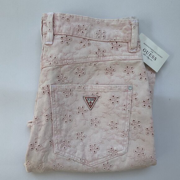 Guess Women’s 1981 High Waist Straight Leg Jeans Eyelet In Pink Size 26 - Picture 2 of 12